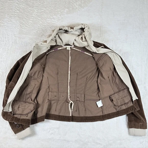 Nori Vintage Y2K Brown/Beige Corduroy Hoodie/Zip Up Blazer Size 1 Buttons - Picture 6 of 13